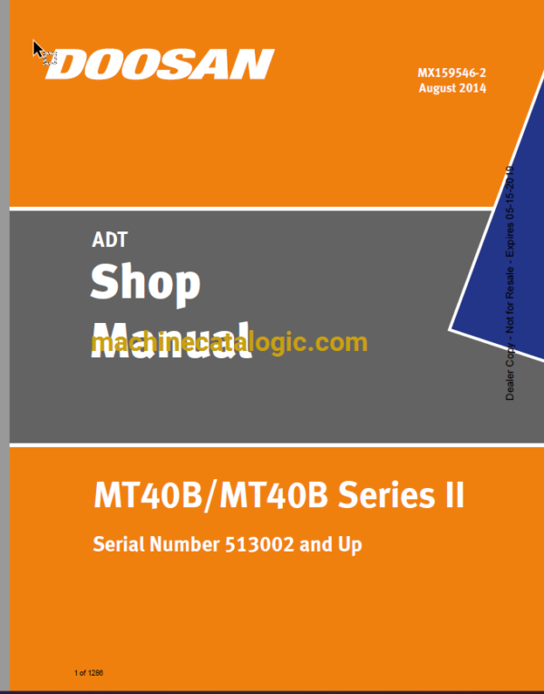 Doosan MT40B, MT40B Series-2 Articulated Dump Truck Shop Manual (Serial Number 513002 and Up)