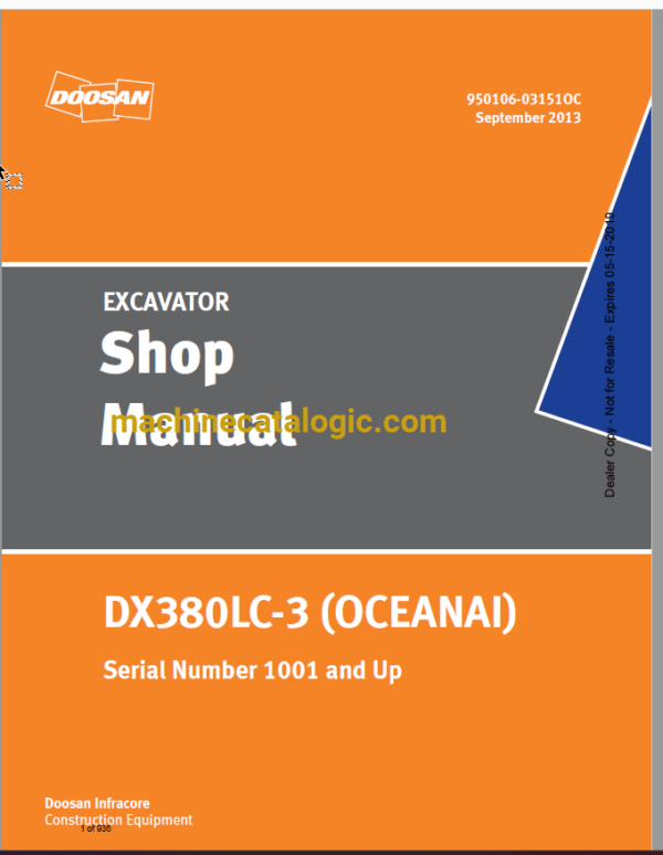 Doosan DX380LC-3 Hydraulic Excavator Shop Manual (Serial Number 1001 and Up)