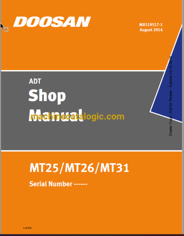 Doosan MT25, MT26, MT31 Articulated Dump Truck Shop Manual (Serial Number ------)