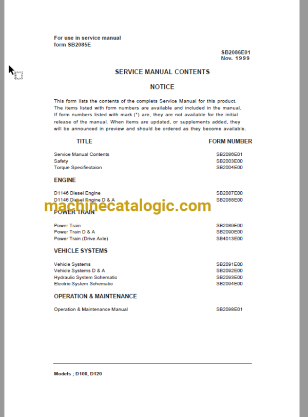 Doosan Daewoo D100, D120 Lift Truck Service Manual