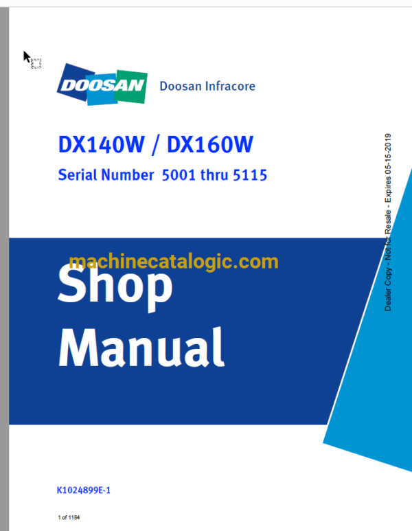 Doosan DX140W Wheeled Excavator Shop Manual (Serial Number  5001 thru 5115)