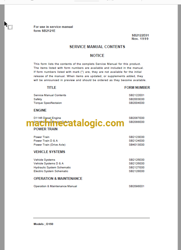 Doosan Daewoo D150 Lift Truck Service Manual