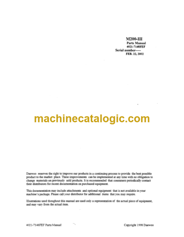 Doosan M200-3 Wheel Loader Parts Manual
