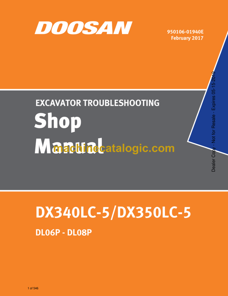 Doosan DX340LC-5, DX350LC-5 Excavator Troubleshooting Shop Manual (950106-01940E)