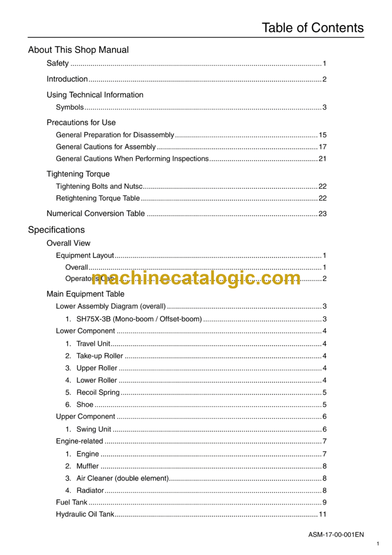Sumitomo SH75X-3B Hydraulic Excavator Shop Manual & Service Text