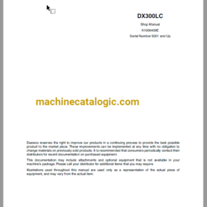 Doosan DX300 Crawler Excavator Shop Manual (Serial Number 5001 and Up)