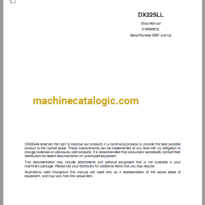 Doosan DX225LL Hydraulic Excavator Shop Manual (Serial Number 5001 and Up)