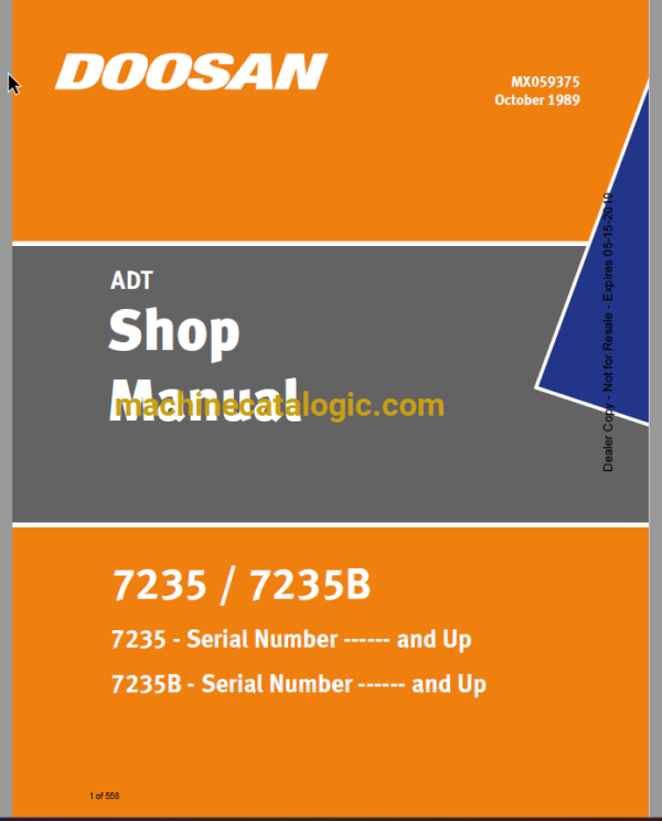 Doosan Daewoo 7235, 7235B Articulated Dump Truck Shop Manual (Serial Number ------)