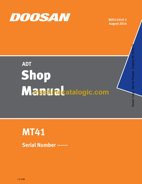 Doosan MT41 Articulated Dump Truck Shop Manual (Serial Number ------)