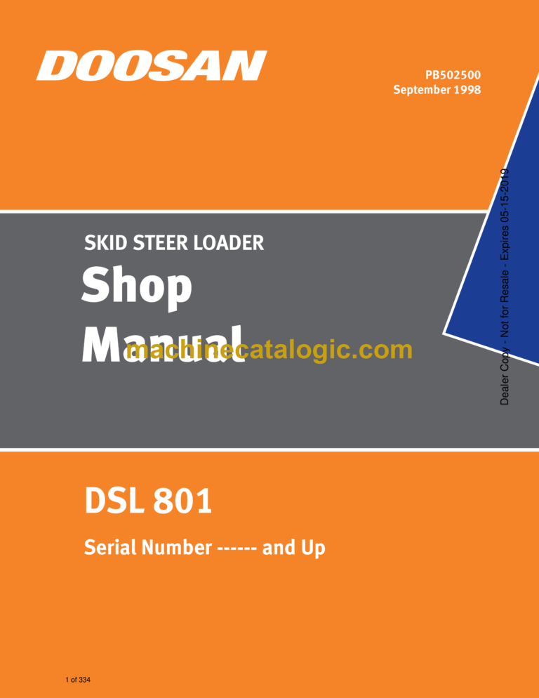 Doosan DSL 801 Skid Steer Loader Shop Manual (Serial Number ------ and Up)