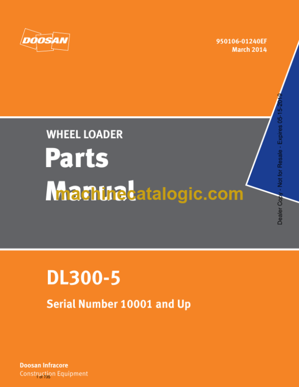 Doosan DL300-5 Wheel Loader Parts Manual (Serial Number 10001 and Up)