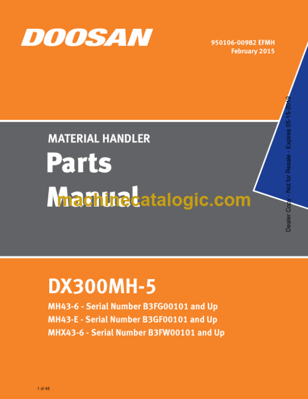 Doosan DX300MH-5 Excavator Parts Manual (MH43-6 - Serial Number B3FG00101 and Up)