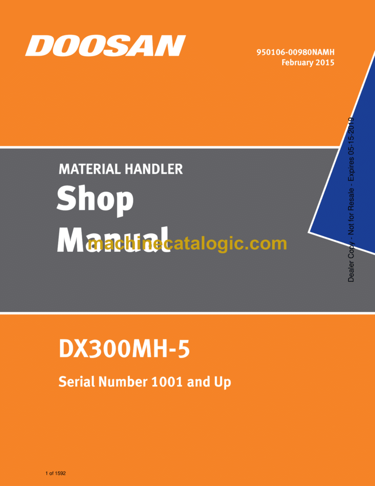 Doosan DX300MH-5 Material Handler Shop Manual (Serial Number 1001 and Up)