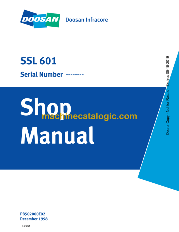Doosan SSL 601 Shop Manual (Serial Number ------ and Up)