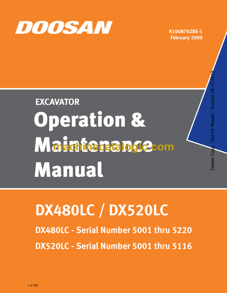 Doosan DX480LC Excavator Operation and Maintenance Manual (Serial Number 5001 thru 5220)