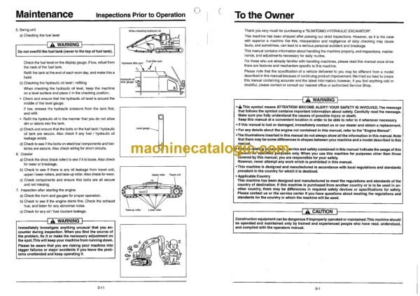 Sumitomo SH225X-3 Hydraulic Excavator Operators Manual (WDL2253-0W) - Image 2