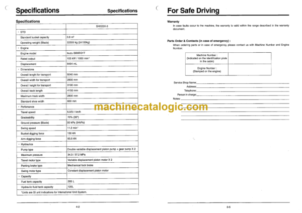 Sumitomo SH225X-3 Hydraulic Excavator Operators Manual (WDL2253-0W) - Image 3