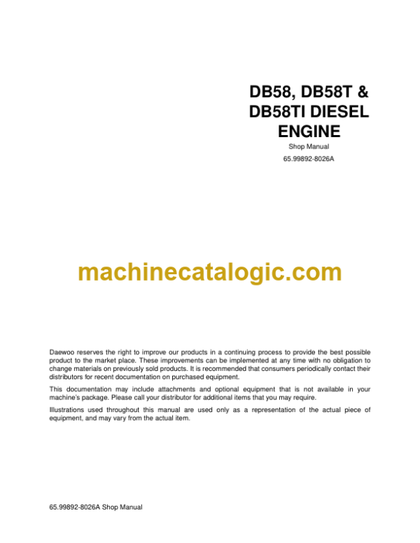Doosan DB58, DB58T, DB58TI Diesel Engine Shop Manual