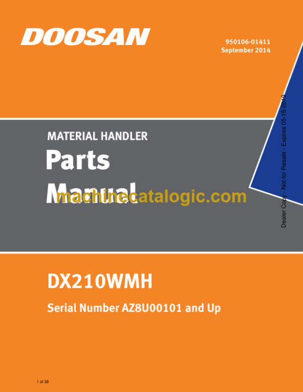 Doosan DX210WMH Wheeled Excavator Parts Manual (Serial Number AZ8U00101 and Up)