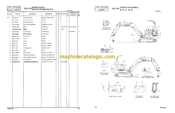 Doosan Solar 30 Plus Excavator Parts Manual (Serial Number 1001 thru 20000) - Image 3