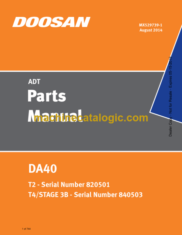 Doosan DA40 Articulated Dump Truck Parts Manual (T2 - Serial Number 820501 T4, STAGE 3B - Serial Number 840503)