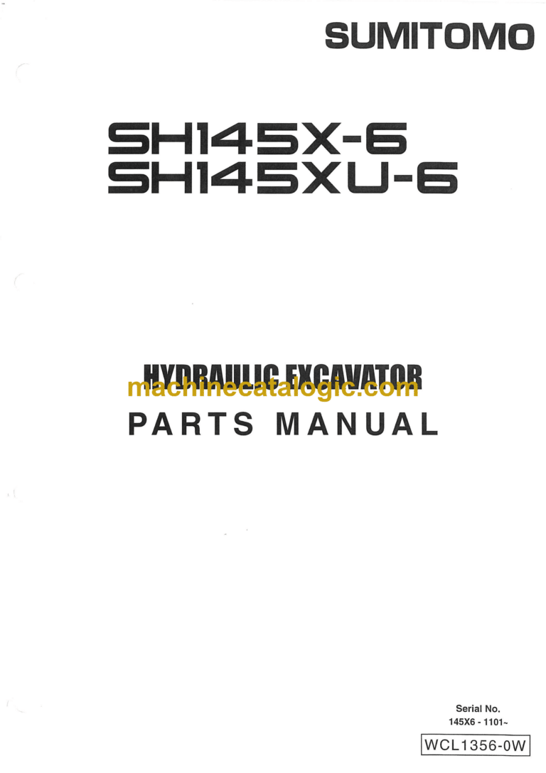 Sumitomo SH145X-6, SH145XU-6 Hydraulic Excavator Parts Manual (WCL1356-0W)