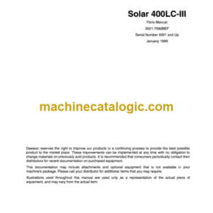 Doosan Solar 400LC-3 Excavator Parts Manual (Serial Number 0001 and Up)