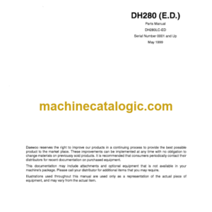 Daewoo DH280 ED Excavator Parts Manual (Serial Number 0001 and Up)