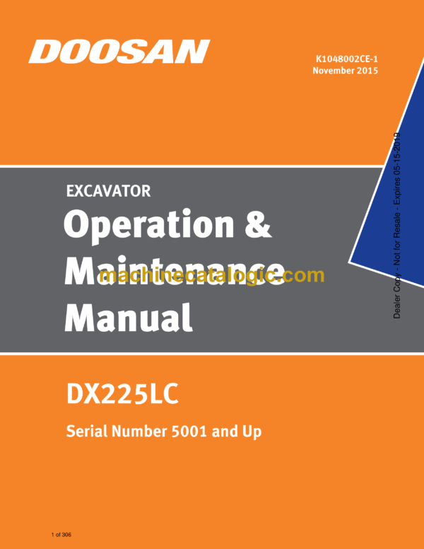 Doosan DX225LC Excavator Operation and Maintenance Manual (Serial Number 5001 and Up)