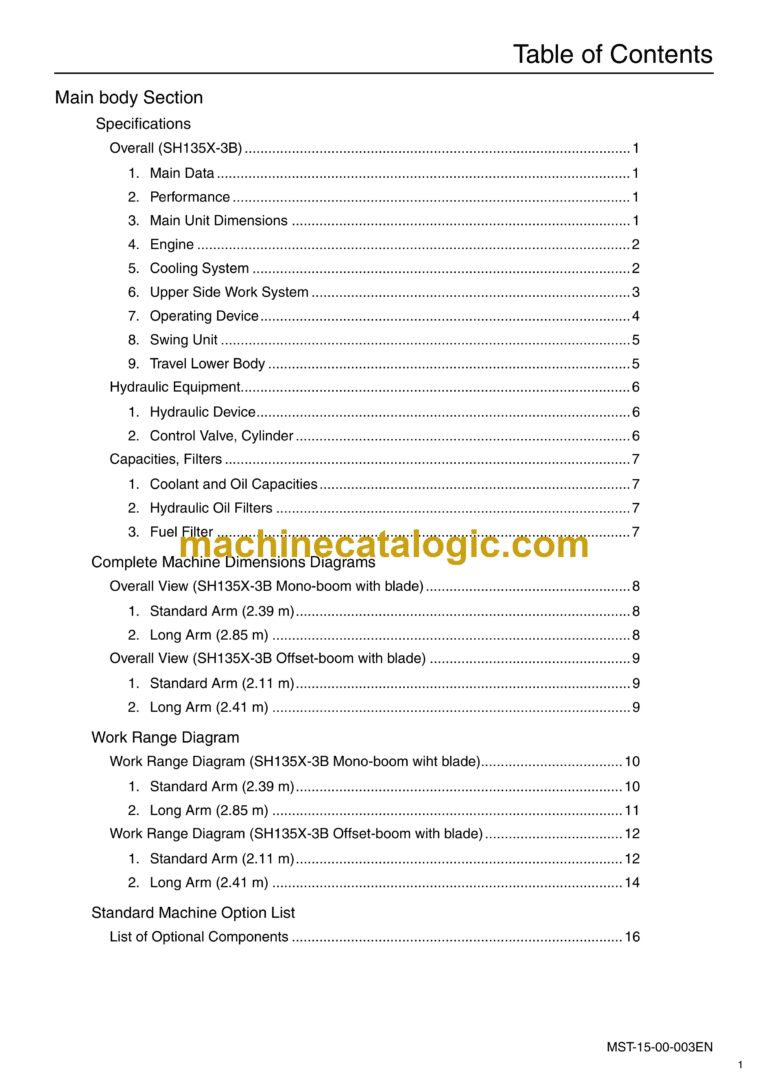 Sumitomo SH135X-3B Hydraulic Excavator Service Text (MST-15-00-003EN)