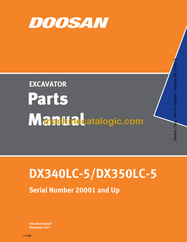 Doosan DX340LC-5, DX350LC-5 Hydraulic Excavator Parts Manual (Serial Number 20001 and Up)