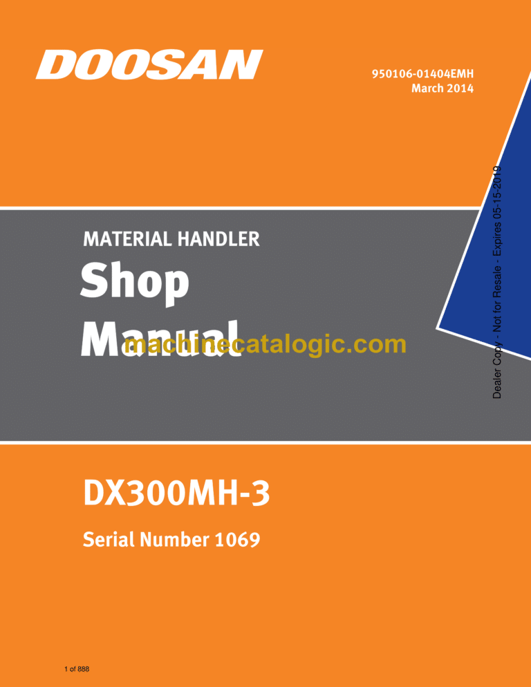 Doosan DX300MH-3 Hydraulic Excavator Shop Manual (Serial Number 1069)