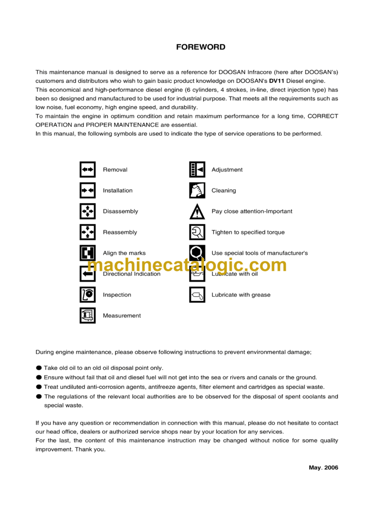 Doosan DV11 2006 Diesel Engine Service Manual
