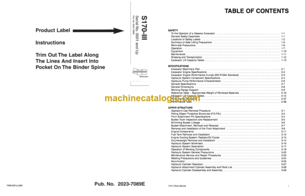 Doosan Daewoo Solar 170-3 Excavator Shop Manual (Serial Number 0001 and Up) - Image 4