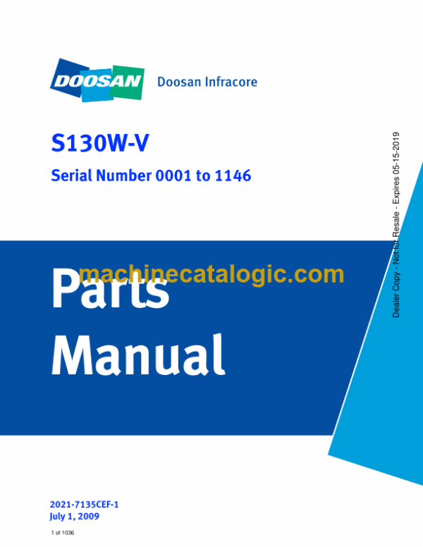 Doosan S130W-V Wheeled Excavator Parts Manual (Serial Number 0001 to 1146)