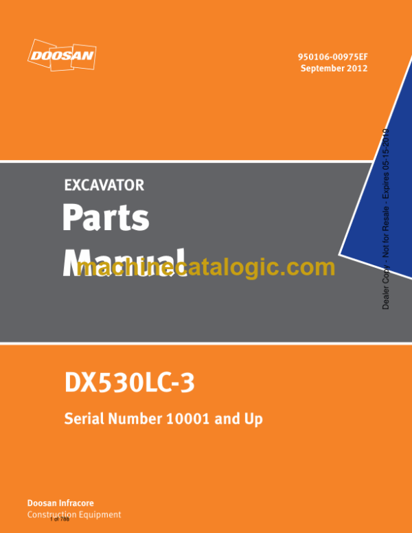 Doosan DX530LC-3 Excavator Parts Manual (Serial Number 10001 and Up)