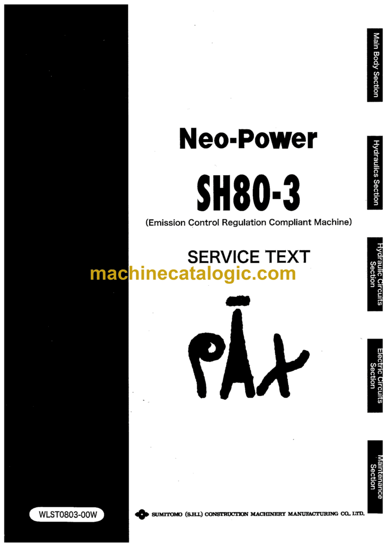 Sumitomo SH80-3 Hydraulic Excavator Service Text & Wiring Diagrams