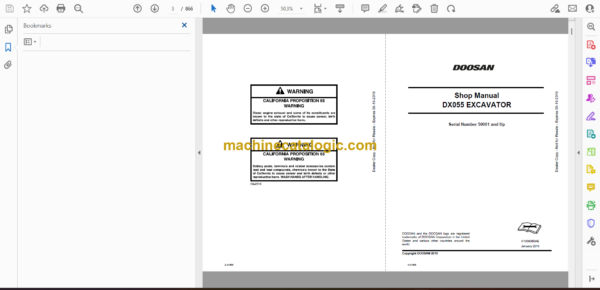 Doosan DX055 Hydraulic Excavator Shop Manual (Serial Number 50001 and Up) - Image 4