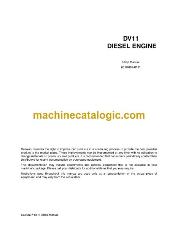 Doosan DV11 Diesel Engine Shop Manual (65.99897-8111)