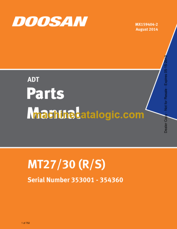 Doosan MT27, MT30 R and S Articulated Dump Truck Parts Manual (Serial Number 353001 - 354360)