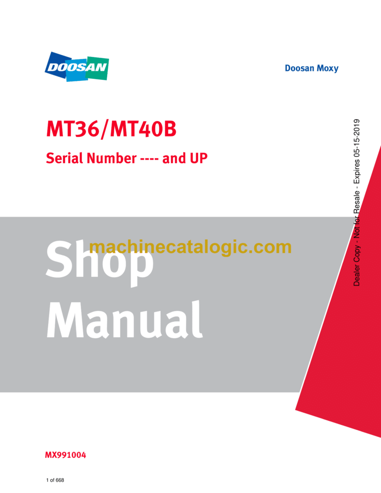 Doosan MT36, MT40B Articulated Dump Truck Shop Manual (Serial Number ---- and UP)