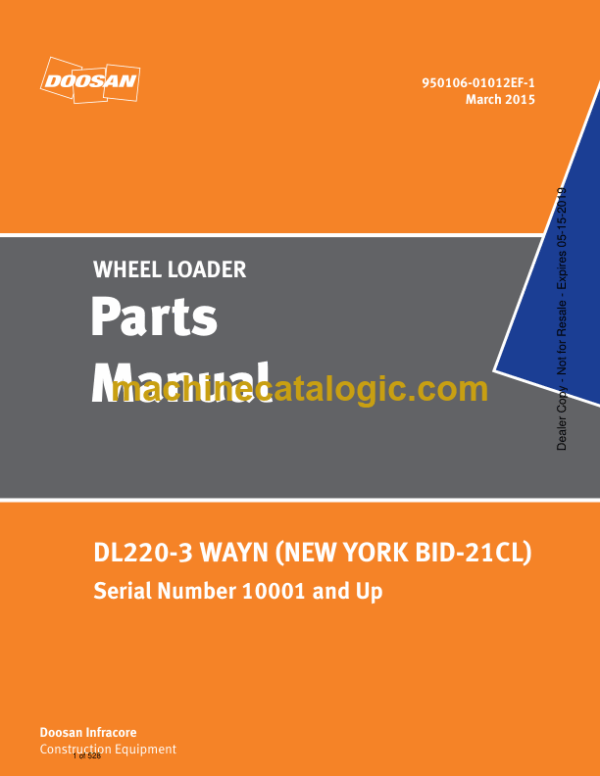 Doosan DL220-3 Wheel Loader Parts Manual (Serial Number 10001 and Up)