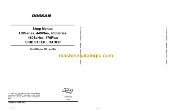 Doosan 430 Series, 440 Plus, 450 Series, 460 Series, 470 Plus Skid Steer Loader Shop Manual (Serial Number 5001 and Up) - Image 3