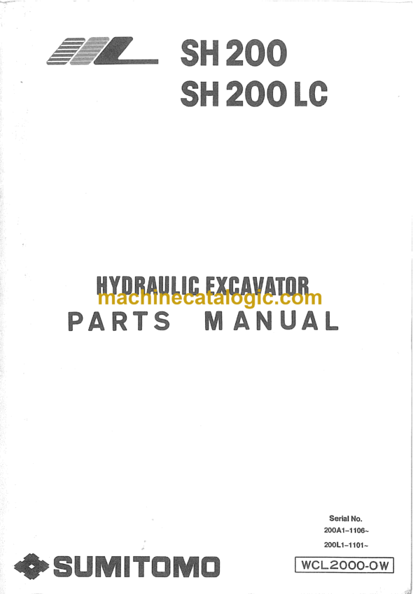 Sumitomo SH200, S200LC Hydraulic Excavator Parts Manual (WCL2000-0W)