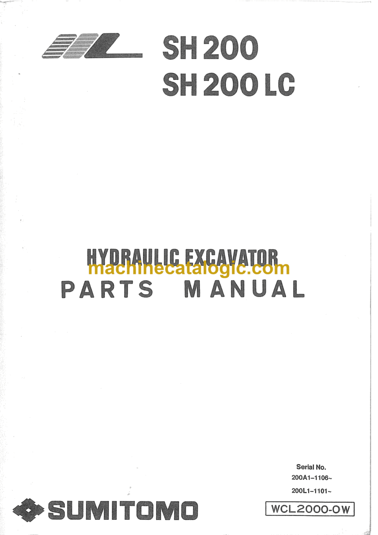 Sumitomo SH200, S200LC Hydraulic Excavator Parts Manual (WCL2000-0W)