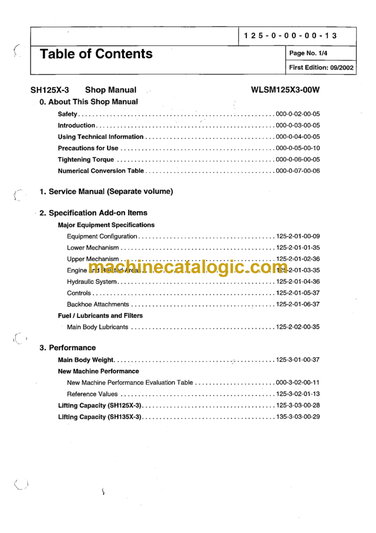 Sumitomo SH125X-3, SH135X-3 Hydraulic Excavator Shop Manual (WLSM125X3-00W)