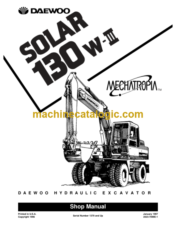 Daewoo Solar 130W-3 Hydraulic Excavator Shop Manual (Serial Number 1379 and Up)