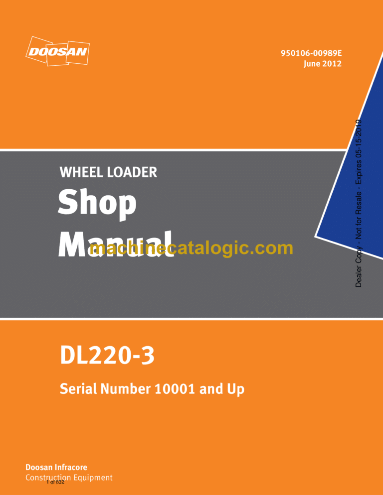 Doosan DL220-3 Wheel Loader Shop Manual (Serial Number 10001 and Up)