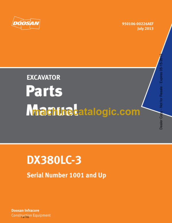 Doosan DX380LC-3 Excavator Parts Manual (Serial Number 1001 and Up)