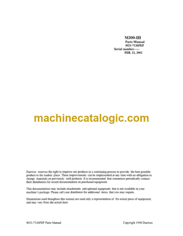 Doosan M300-3 Wheel Loader Parts Manual (4021-7126FEF)